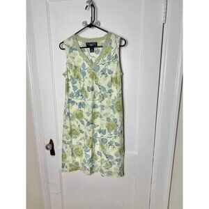 Vintage Y2K 00s Norton Green Blue Floral Linen Sheath Mini Dress Size Large P
